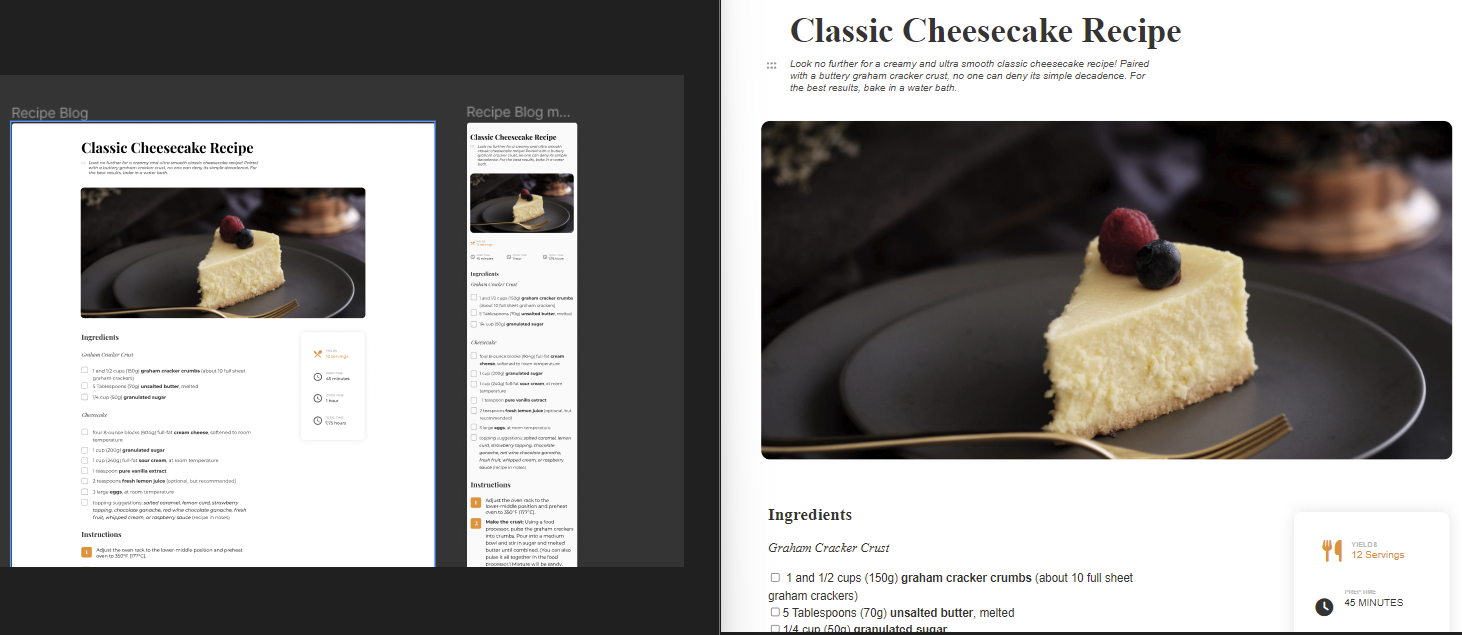 Cheesecake page preview